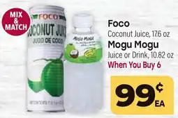Tony’s Fresh Market Foco Coconut Juice, 17.6 oz, Mogu Mogu Juice or Drink, 10.82 oz offer