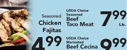 Eurofresh Market USDA Choice Seasoned Beef Taco Meat, USDA Choice Marinated Beef Cecina, Seasoned Chicken Fajitas offer