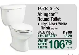 Menards Briggs - Use for Sinks and Toilets Abingdon Round Toilet High Gloss White Finish offer