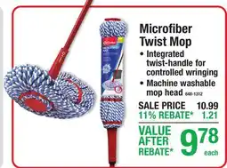 Menards Microfiber Twist Mop, Integrated twist-handle for controlled wringing, Machine washable mop head offer