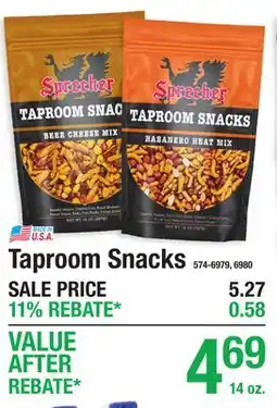 Menards Taproom Snacks offer