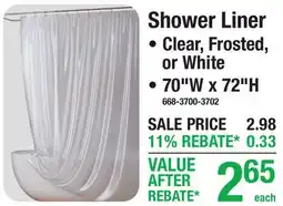 Menards Shower Liner Clear, Frosted, or White 70W x 72H offer
