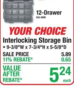 Menards Tool Shop Interlocking Storage Bin offer
