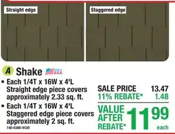 Menards Shake Each 1/4T x 16W x 4'L Straight edge piece covers approximately 2.33 sq. ft offer
