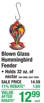 Menards Blown Glass Hummingbird Feeder Holds 32 oz. of nectar offer