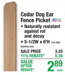 Menards Cedar Dog Ear Fence Picket Naturally resistant against rot and decay, 5-1/2W x 6'H offer