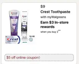 Walgreens Crest Toothpaste offer