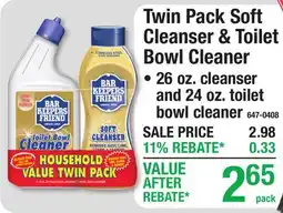 Menards Bar Keepers Twin Pack Soft Cleanser & Toilet Bowl Cleaner offer