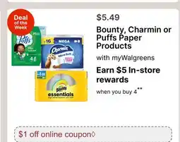 Walgreens Bounty, Charmin or Puffs Paper Products offer