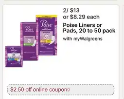 Walgreens Poise Liners or Pads, 20 to offer