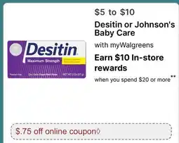 Walgreens Desitin or Johnson's Baby Care offer