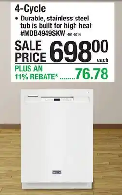Menards Maytag 4-Cycle Dishwasher offer