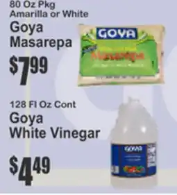 Food Universe Goya Masarepa, White Vinegar offer