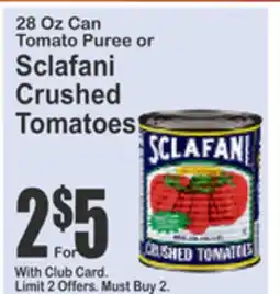 Food Universe 28 Oz Can Tomato Puree or Sclafani Crushed Tomatoes offer
