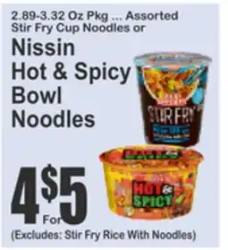 Food Universe 2.89-3.32 Oz Pkg ... Assorted Stir Fry Cup Noodles or Nissin Hot & Spicy Bowl Noodles offer