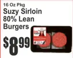 Food Universe 16 Oz Pkg Suzy Sirloin 80% Lean Burgers offer