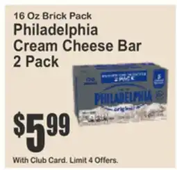 Food Universe 16 Oz Brick Pack Philadelphia Cream Cheese Bar offer