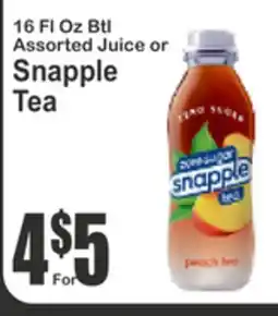 Food Universe 16 Fl Oz Btl Assorted Juice or Snapple Tea offer