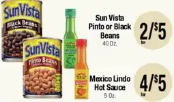 Big Saver Foods Sun Vista Pinto or Black Beans, Mexico Lindo Hot Sauce offer