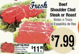Big Saver Foods Fresh Beef Shoulder Clod Steak or Roast offer