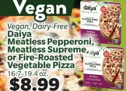 Living Fresh Market Vegan, Dairy-Free Daiya Meatless Pepperoni, Meatless Supreme or Fire-Roasted Vegetable Pizza offer