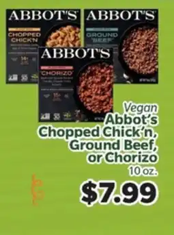 Living Fresh Market Vegan Abbot's Chopped Chick'n, Ground Beef, or Chorizo offer