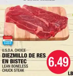 Carnicerias Jimenez U.S.DA CHOICE LEAN BONELESS CHUCK STEAK offer