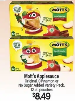 Angelo Caputo's Fresh Market Mott's Applesauce Original, Cinnamon or No Sugar Added Variety Pack offer