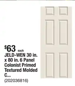 The Home Depot JELD-WEN 30 in. x 80 in. 6 Panel Colonist Primed Textured Molded Composite MDF Interior Door Slab offer