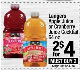 Super King Markets Langers Apple Juice or Cranberry Juice Cocktail offer