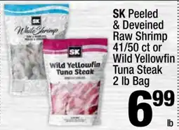 Super King Markets SK Peeled & Deveined Raw Shrimp 41/50 ct or Wild Yellowfin Tuna Steak offer