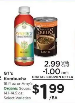Kroger GT's Kombucha or Amy's Organic Soups offer