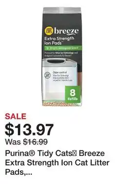 Petsmart Purina Tidy Cats Breeze Extra Strength Ion Cat Litter Pads, Lemongrass Scent Refill Pack- 8 Ct offer