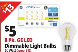 Ocean State Job Lot 8 Pk. GE LED Dimmable Light Bulbs offer