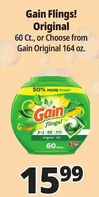 Ocean State Job Lot Gain Flings Oxi Boost and Febreze Original Scent Laundry Detergent Pacs 60 Count offer
