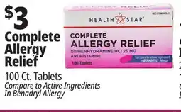 Ocean State Job Lot Health Star 25 mg Complete Allergy Relief 100 Tablets offer