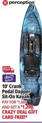 Ocean State Job Lot Perception Crank 10.0 Recreational Pedal Kayak Sunset offer
