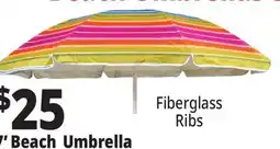 Ocean State Job Lot 7' Fiberglass Tilting Beach Umbrella offer