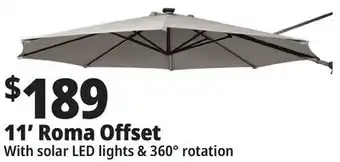 Ocean State Job Lot 11' Roma Offset Patio Umbrella with Solar LED Lights Beige offer
