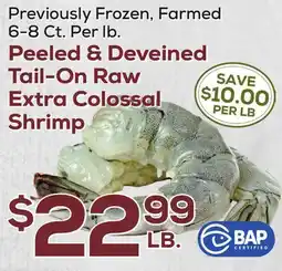 DeCicco & Sons Peeled & Deveined Tail-On Raw Extra Colossal Shrimp offer