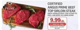 Kings Food Markets CERTIFIED ANGUS PRIME BEEF TOP SIRLOIN STEAK offer