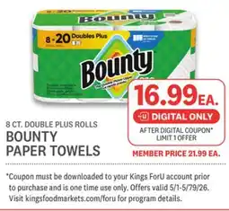 Kings Food Markets BOUNTY PAPER TOWELS offer