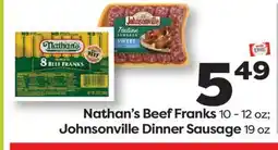 Weis Markets Nathan's Beef Franks 10-12 oz Johnsonville Dinner Sausage 19 oz offer