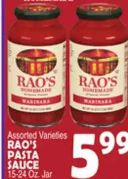 Bravo Supermarkets RAO'S PASTA SAUCE 15-24 Oz. Jar offer