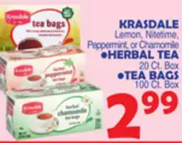 Bravo Supermarkets KRASDALE Lemon, Nitetime, Peppermint, or Chamomile HERBAL TEA 20 Ct. Box TEA BAGS offer