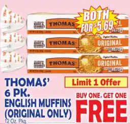 Bravo Supermarkets THOMAS' 6 PK. ENGLISH MUFFINS offer