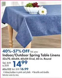 Boscov's Indoor/Outdoor Spring Table Linens offer