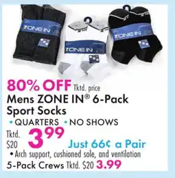 Boscov's Mens ZONE IN 6-Pack Sport Socks offer