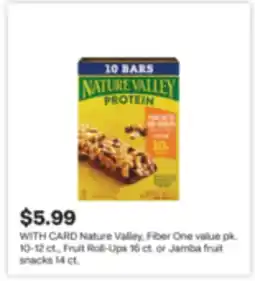 CVS Nature Valley, Fiber One value pk. 10-12 ct., Fruit Roll-Ups 16 ct. or Jamba fruit snacks 14 ct offer