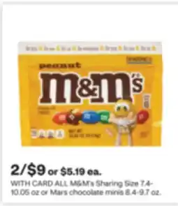 CVS ALL M&M's Sharing Size 7.4-10.05 oz or Mars chocolate minis 8.4-9.7 oz offer